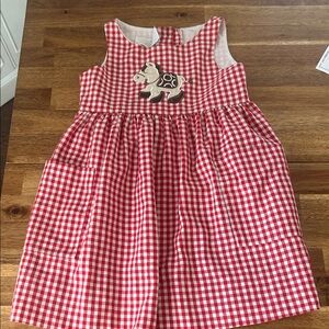 Vintage Red Gingham Girls Dress with Horse Patch